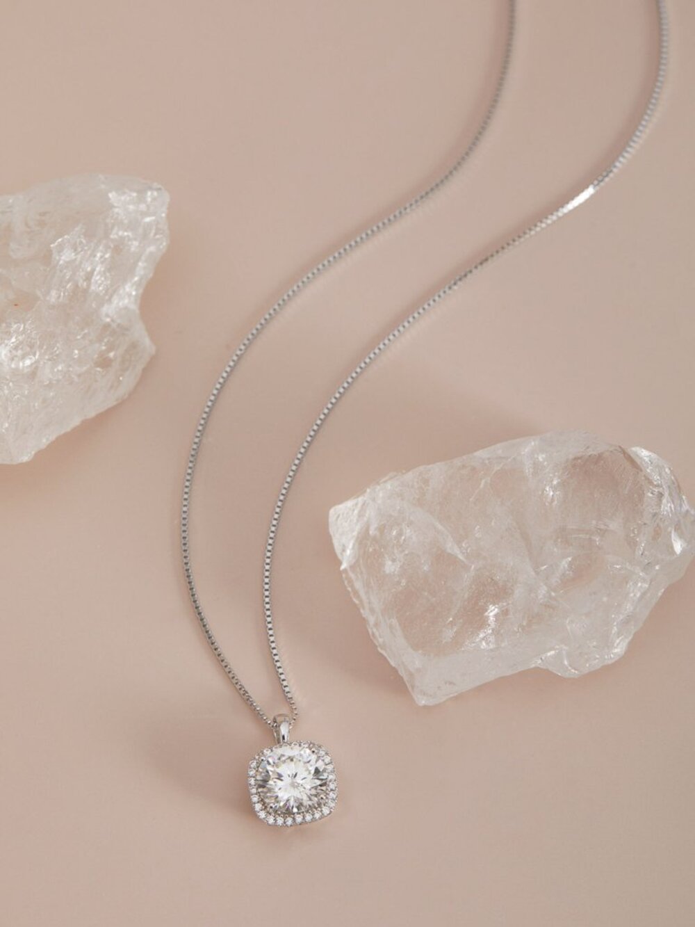 Moissanite Halo Pendant Necklace 1ct Sterling Silver